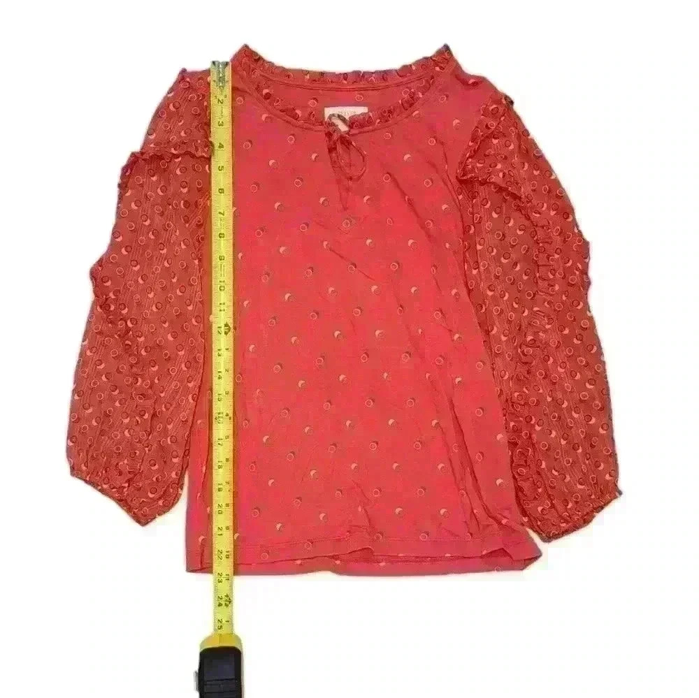 Maeve by Anthropologie Red Puffy Sleeve Tie Neck Top Size Small - Picture 7 of 15